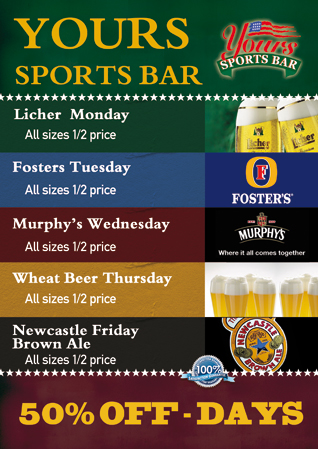SB-specials 50 off in Irish Pub!