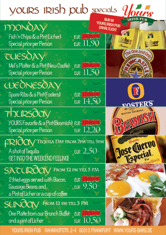 Our specials in Irish Pub